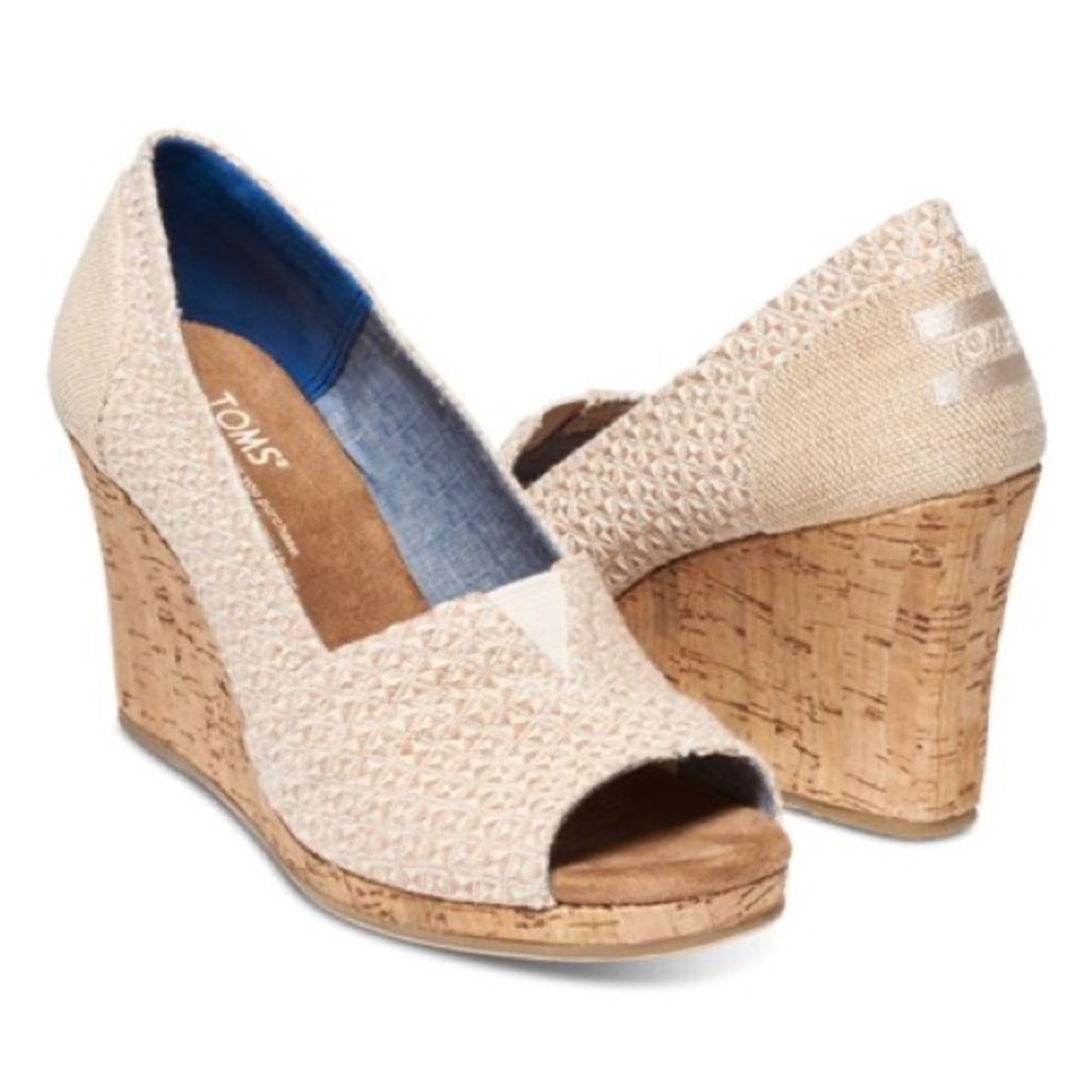 Tom’s natural woven cork wedge heel